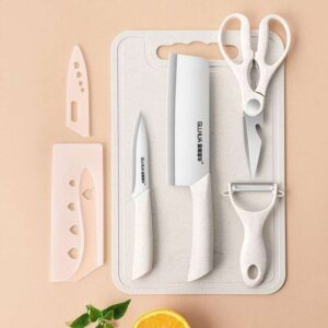 White kitchen knife and cutting board set